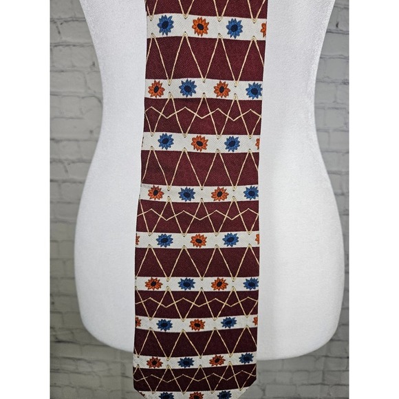 Vintage GUESS Men's Tie 100% Silk Red Orange Blue Floral Abstract - Picture 3 of 4